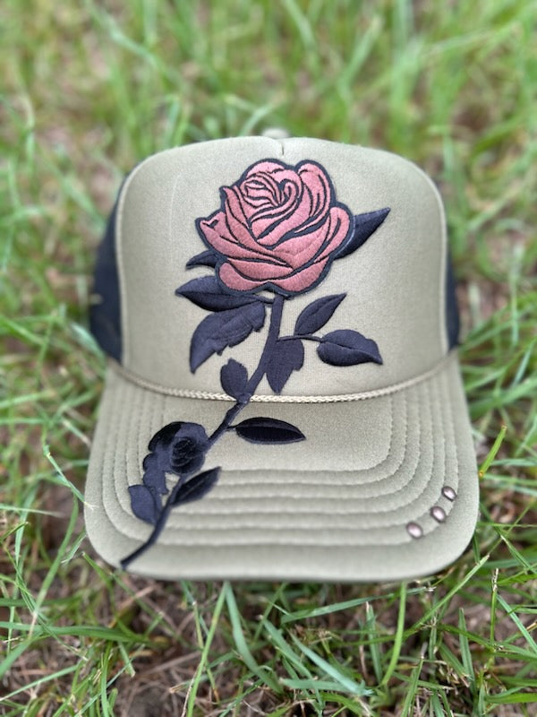 Rose Embroidered Trucker Hat