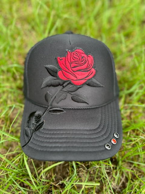 Red Rose Embroidered Trucker Hat