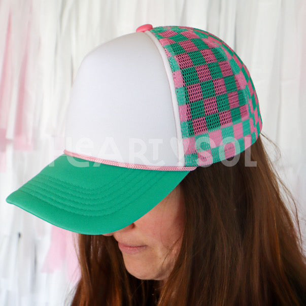 DEPOSIT ONLY - Pink and Green Checkered Hat