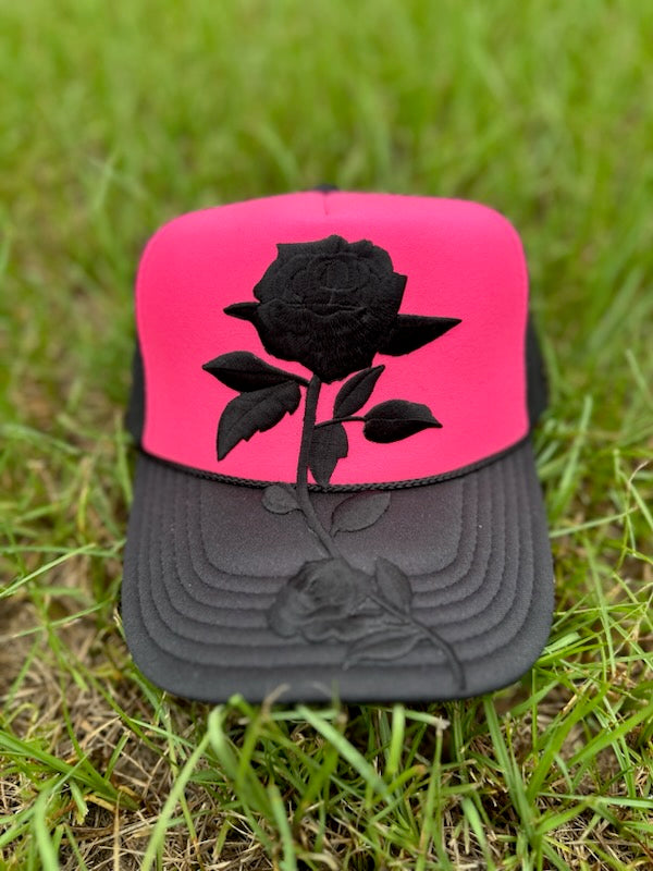 Black Rose Embroidered Trucker Hat
